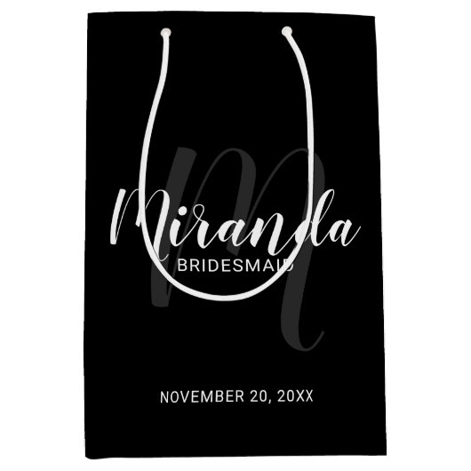 Modern Script gepersonaliseerd bruidsmeisjes zwart Medium Cadeauzakje (Voorkant)