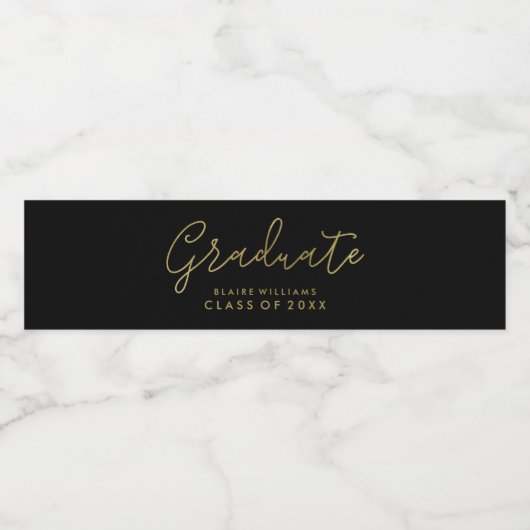Modern Script gepersonaliseerd foto Afstuderen Waterfles Etiket (Enkel label)