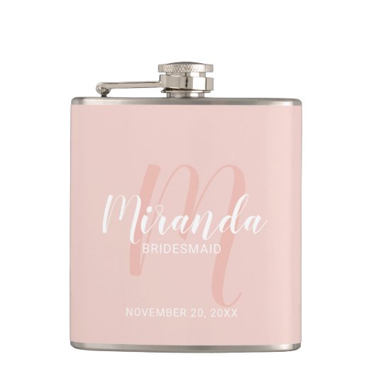 Modern script gepersonaliseerde bruidsmeisje fles heupfles (Voorkant)