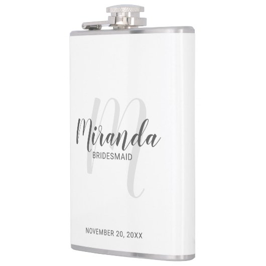 Modern script gepersonaliseerde bruidsmeisje fles heupfles (Links)
