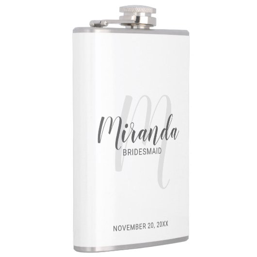 Modern script gepersonaliseerde bruidsmeisje fles heupfles (Rechts)
