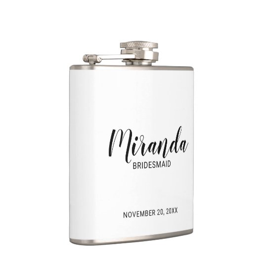 Modern script gepersonaliseerde bruidsmeisje fles heupfles (Rechts)
