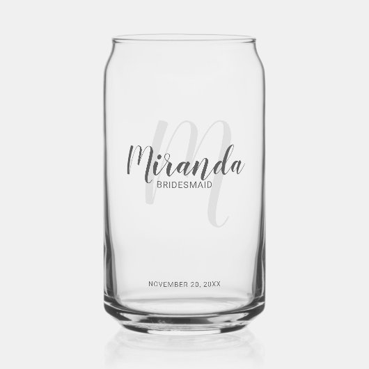 Modern Script gepersonaliseerde bruidsmeisjes naam Blikvorm Glas (Voorkant)