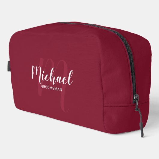 Modern Script Gepersonaliseerde Groomsman Monogram Toilettasje (Rechterhoek)