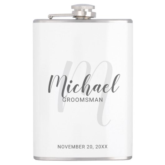 Modern Script Gepersonaliseerde Groomsmen Flask Heupfles (Voorkant)