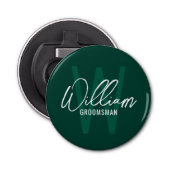 Modern Script Gepersonaliseerde Groomsmen Monogram Button Flesopener (Voorkant)