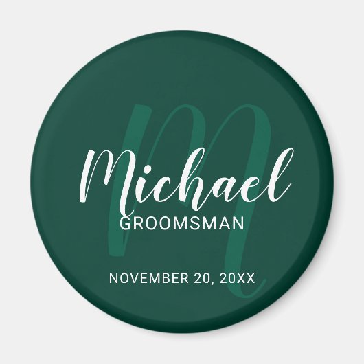 Modern Script Gepersonaliseerde Groomsmen Monogram Magneet (Voorkant)