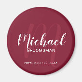 Modern Script Gepersonaliseerde Groomsmen Monogram Magneet (Voorkant)