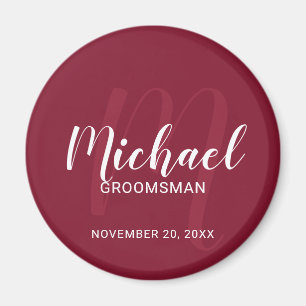 Modern Script Gepersonaliseerde Groomsmen Monogram Magneet