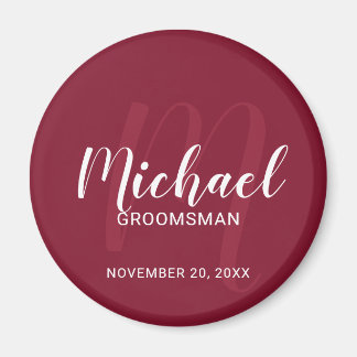 Modern Script Gepersonaliseerde Groomsmen Monogram Magneet