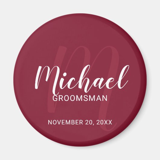 Modern Script Gepersonaliseerde Groomsmen Monogram Magneet (Voorkant)
