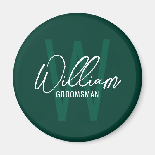 Modern Script Gepersonaliseerde Groomsmen Monogram Magneet (Voorkant)