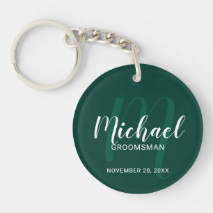 Modern Script Gepersonaliseerde Groomsmen Monogram Sleutelhanger