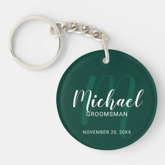 Modern Script Gepersonaliseerde Groomsmen Monogram Sleutelhanger (Voorkant)