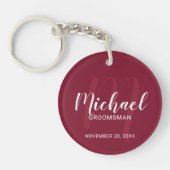Modern Script Gepersonaliseerde Groomsmen Monogram Sleutelhanger (Voorkant)
