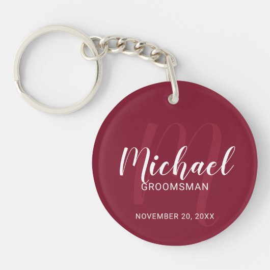 Modern Script Gepersonaliseerde Groomsmen Monogram Sleutelhanger (Voorkant)