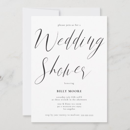 Modern Script Geslacht Neutrale bruiloft douche Kaart (Voorkant)