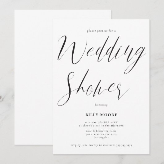 Modern Script Geslacht Neutrale bruiloft douche Kaart (Voorkant / Achterkant)