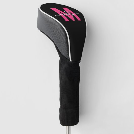 Modern Script Girly Pink Monogram Naam Golfheadcover (Schuin)