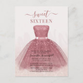Modern Script Glitter Sweet 16 Birthday Roos Gold Uitnodiging Briefkaart (Voorkant)