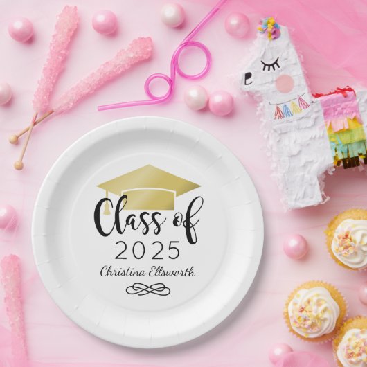Modern Script Gold 2025 Custom Afstuderen Papieren Bordje (Feest)