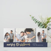 Modern Script Gold 3-fotografie voor kerst Feestdagenkaart (Staand voorkant)