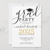 Modern Script Gold Black Graduation Party Invitati Kaart (Voorkant)