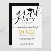 Modern Script Gold Black Graduation Party Kaart (Voorkant / Achterkant)