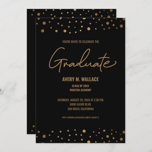 Modern script Gold Celebrate Afstuderen uitnodigin Aankondiging (Voorkant / Achterkant)
