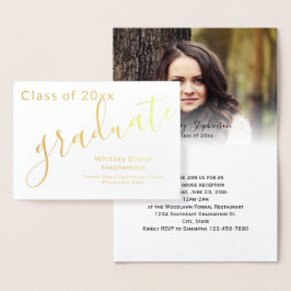 Modern Script Gold Foil Foto Afstuderen Folie Kaarten