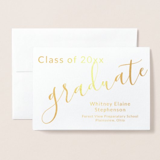 Modern Script Gold Foil Foto Afstuderen Folie Kaarten (Voorkant met envelop)