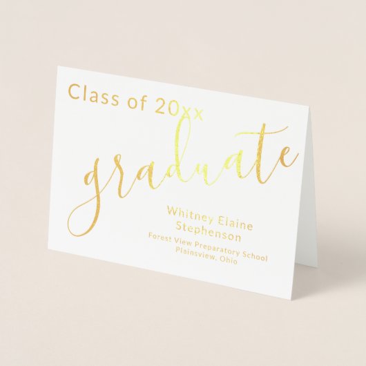 Modern Script Gold Foil Foto Afstuderen Folie Kaarten (Voorkant)