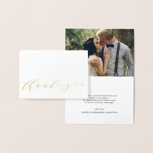 Modern Script Gold Folie Trouwfoto Dank u Folie Kaarten (Display)
