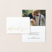 Modern Script Gold Folie Trouwfoto Dank u Kaarten (Display)