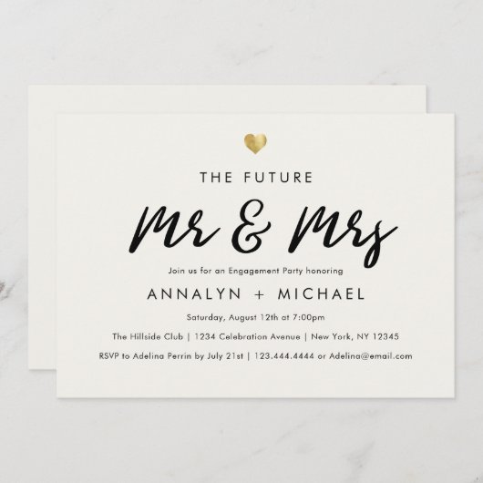 Modern Script Gold Future Mr en Mrs Verloving Kaart (Voorkant / Achterkant)