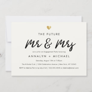 Modern Script Gold Future Mr en Mrs Verloving Kaart