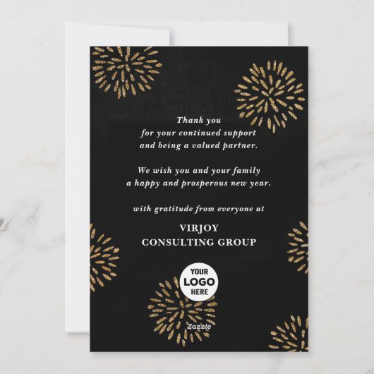 Modern Script Gold Glitter Fireworks Corporate Feestdagenkaart (Achterkant)
