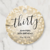 Modern Script Gold Glitter Lights 30e verjaardag Bedankjes Labels (Voorkant)