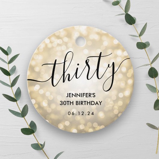 Modern Script Gold Glitter Lights 30e verjaardag Bedankjes Labels