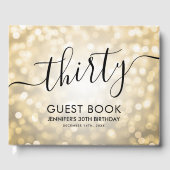 Modern Script Gold Glitter Lights 30e verjaardag Gastenboek (Voorkant)