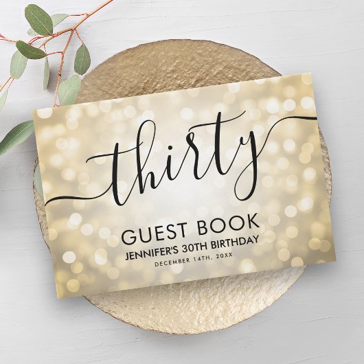 Modern Script Gold Glitter Lights 30e verjaardag Gastenboek