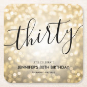 Modern Script Gold Glitter Lights 30e verjaardag Kartonnen Onderzetters (Voorkant)