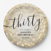 Modern Script Gold Glitter Lights 30e verjaardag Papieren Bordje (Voorkant)