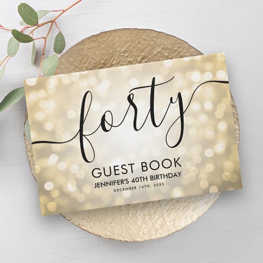 Modern Script Gold Glitter Lights 40e Verjaardag Gastenboek