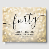 Modern Script Gold Glitter Lights 40e Verjaardag Gastenboek (Voorkant)