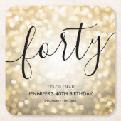 Modern Script Gold Glitter Lights 40e Verjaardag Kartonnen Onderzetters (Voorkant)