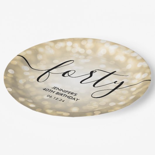 Modern Script Gold Glitter Lights 40e Verjaardag Papieren Bordje (Gekanteld)