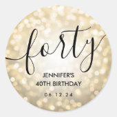 Modern Script Gold Glitter Lights 40e Verjaardag Ronde Sticker (Voorkant)
