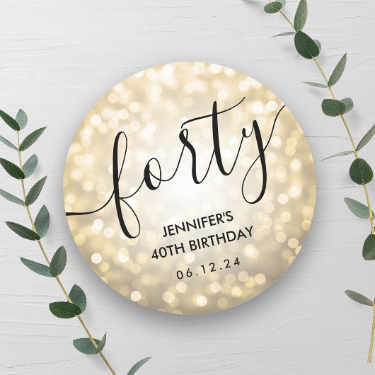 Modern Script Gold Glitter Lights 40e Verjaardag Ronde Sticker