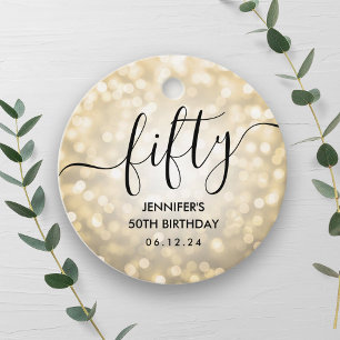 Modern Script Gold Glitter Lights 50ste verjaardag Bedankjes Labels